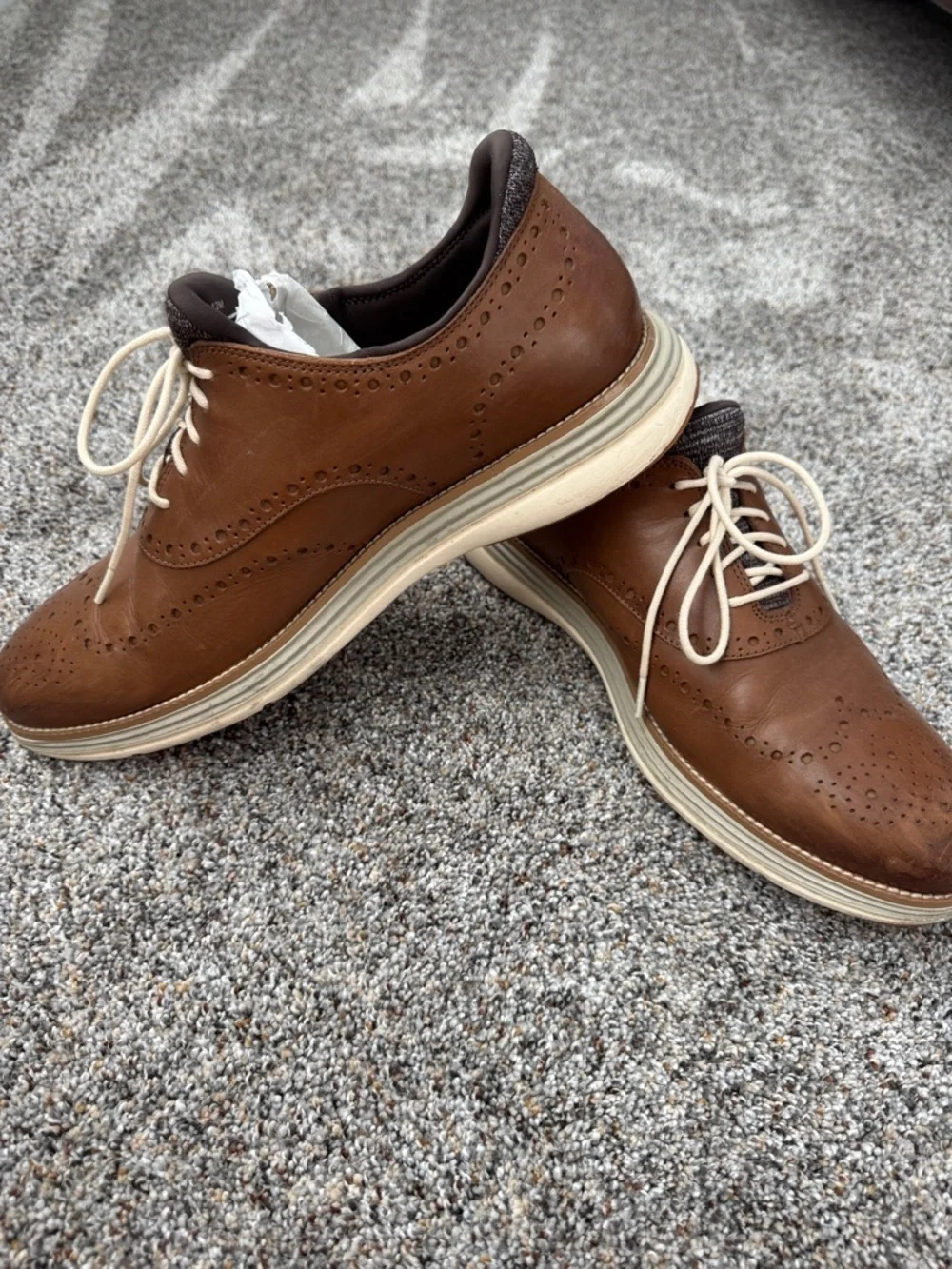Cole Haan Brown Leather Wingtip Oxfords with Cream Laces